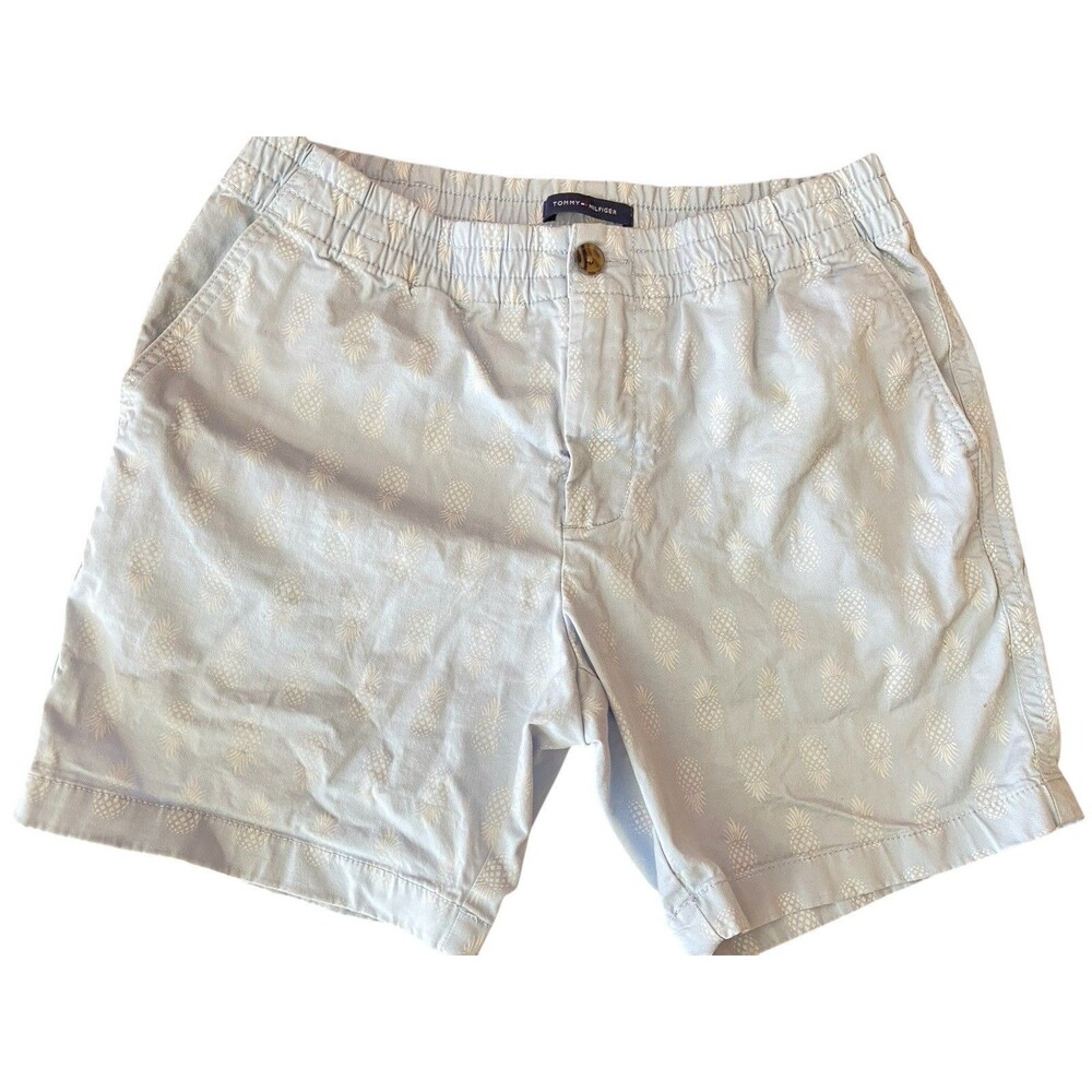 Tommy Hilfiger Men’s Pineapple Print Shorts Size Small S Light Blue Elastic Wais